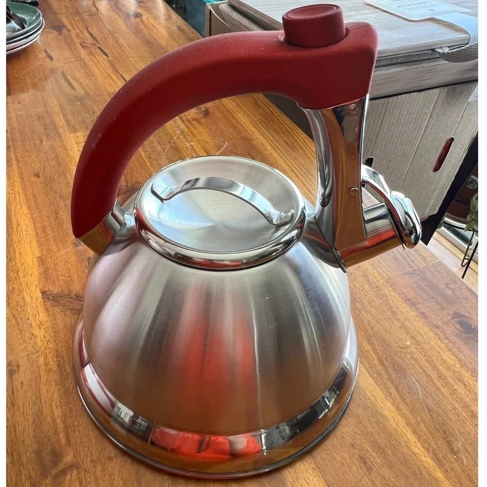 MDC Housewares Whistling Tea Kettle‎ Unisex OS Silver Red NWOT Stainless Steel